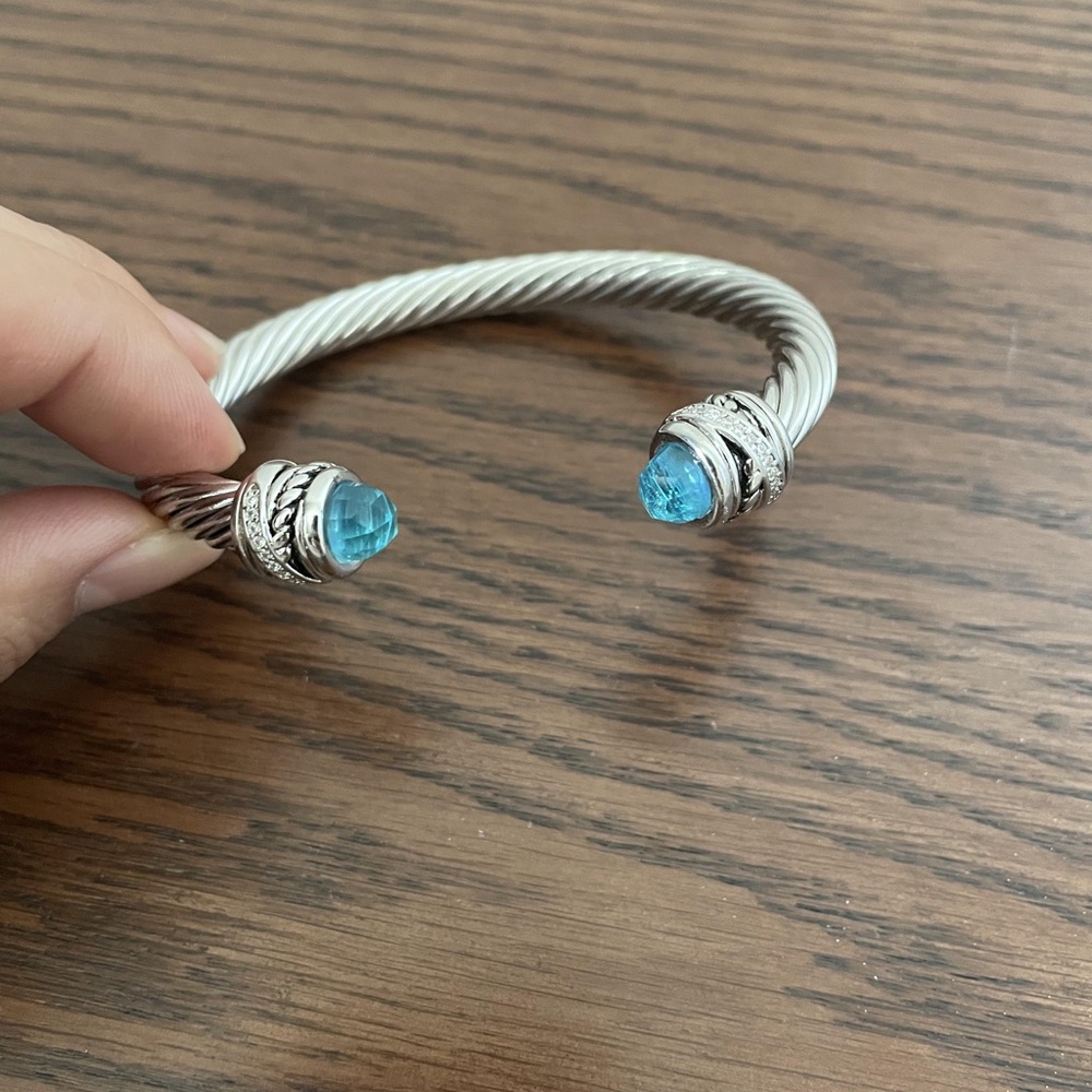 David Yurman 7 mm Bracelet in Sterling Silver with Blue Topaz and Diamonds M